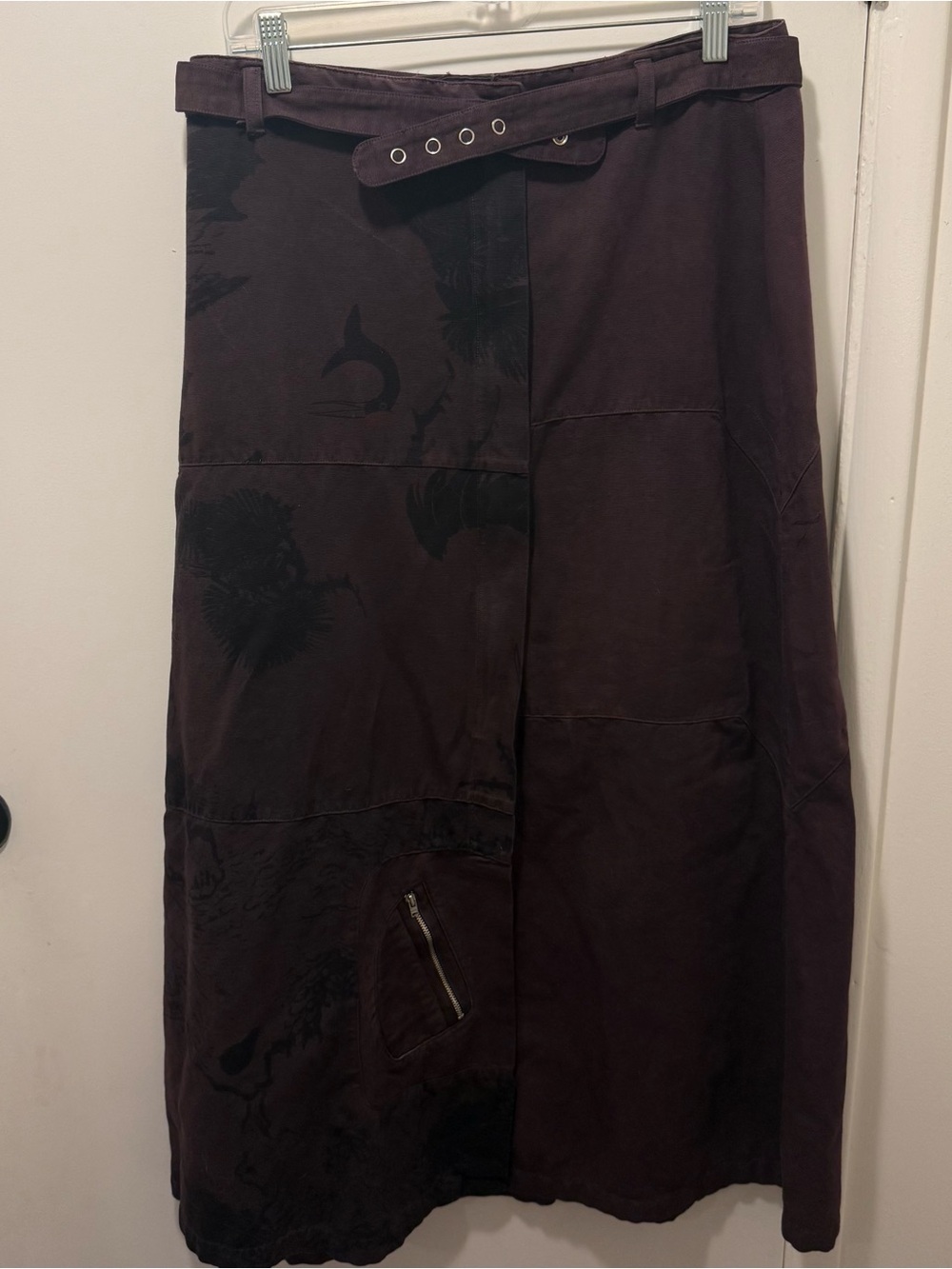 Custo Barcelona Purple Belted Midi Utility Belted Skirt Unique Embroidery